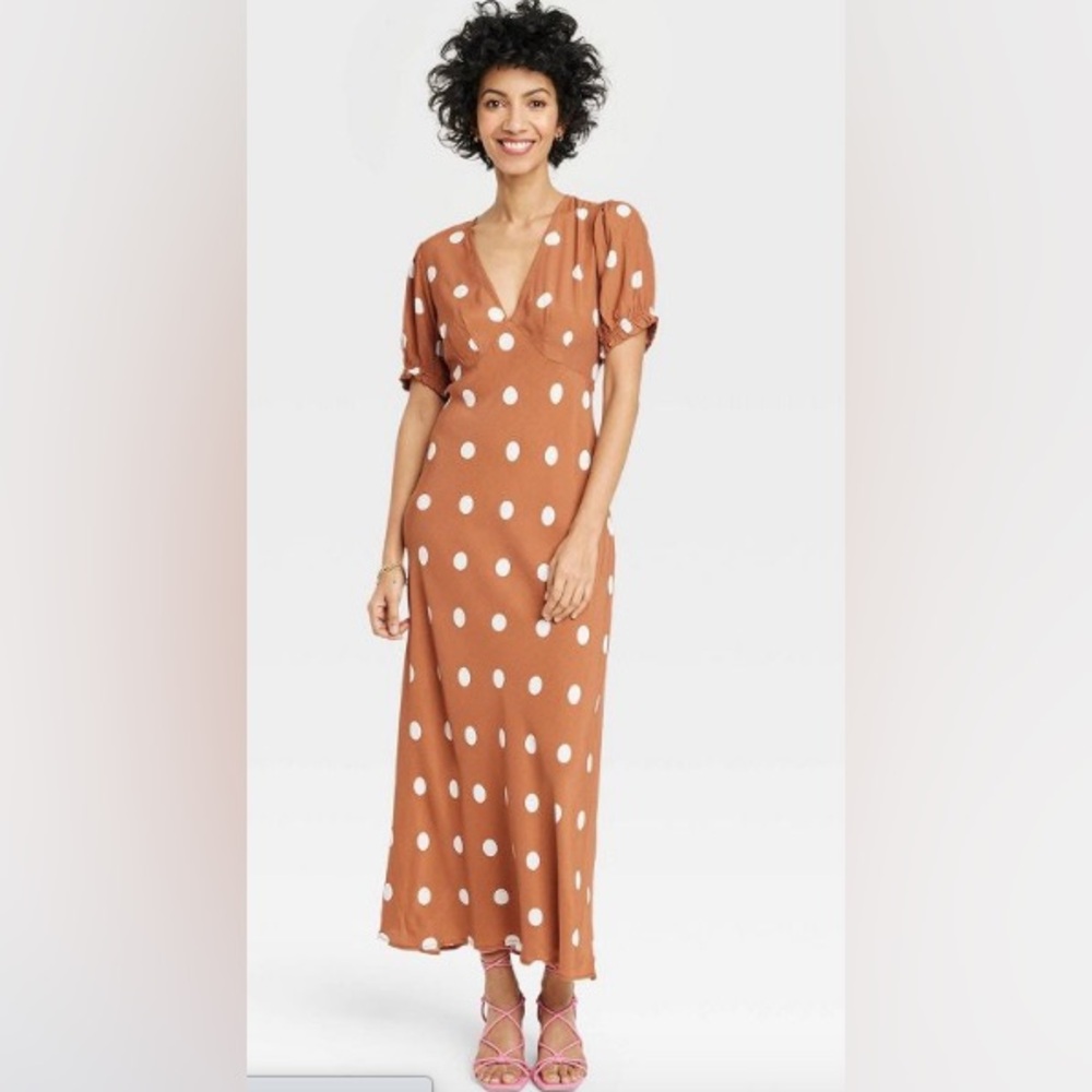 a new day Brown and White Polka Dot Maxi Dress